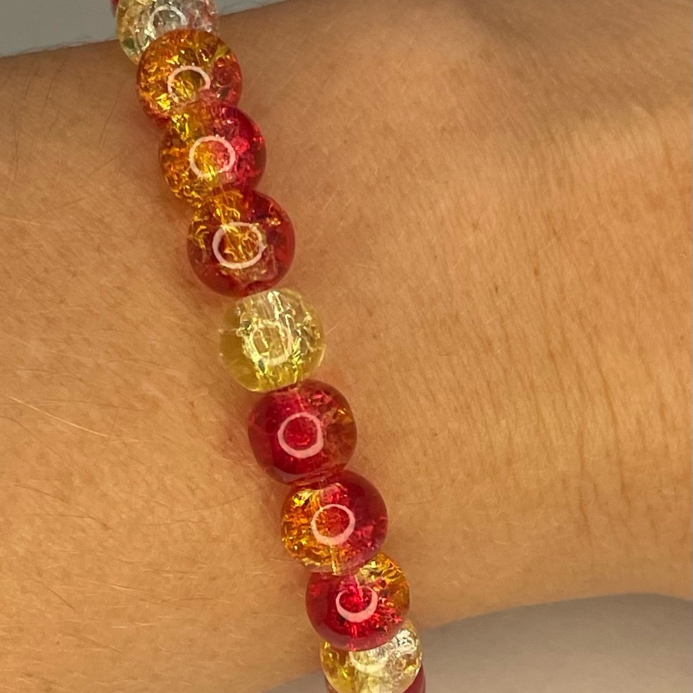 Vibrant Red and Yellow Crackle Glass Beaded Bracelet